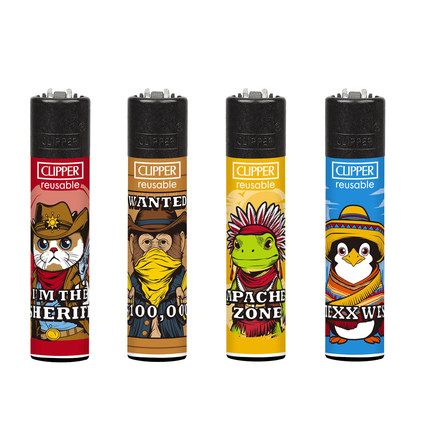 Clipper Classic Large Aanstekers “Hollywood Animals #1” Display 48 stuks