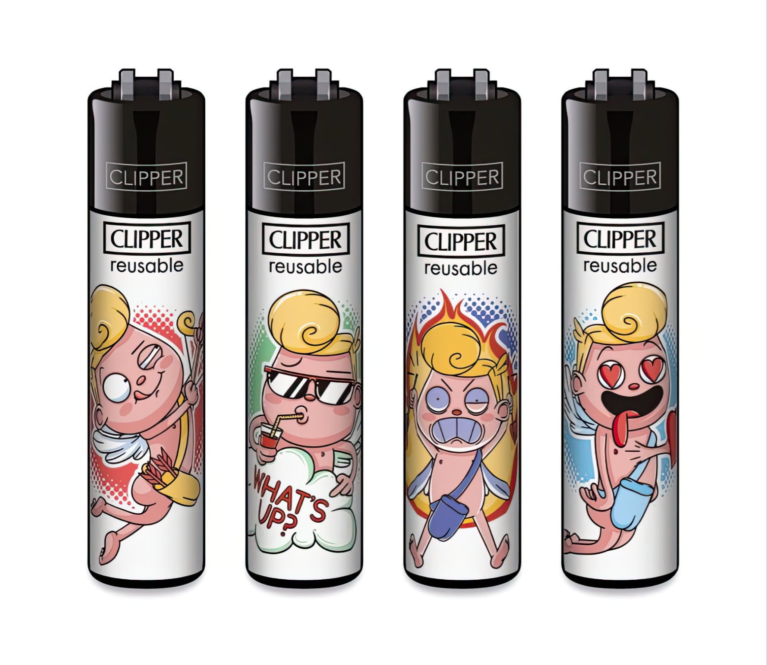 Clipper Classic Large Aanstekers “Funny Cupid” Display 48 stuks