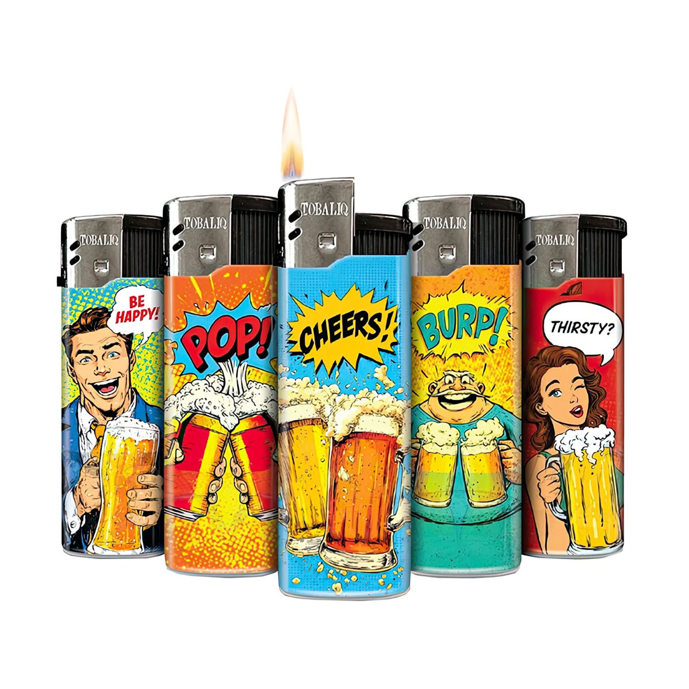 TobaliQ Elektronische Navulbare Aanstekers ‘Beer Time’ Display (50 stuks)